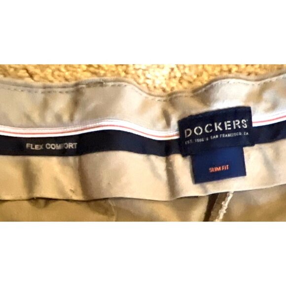 Dockers Flex Comfort Mens Pants W34 L29 Slim Fit Khaki - Picture 2 of 6